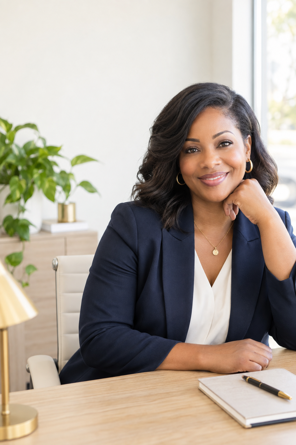 Tax professional working at a desk in a bright office
